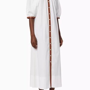 STAUD White Maxi Dress with Brown Accents NEVER WORN